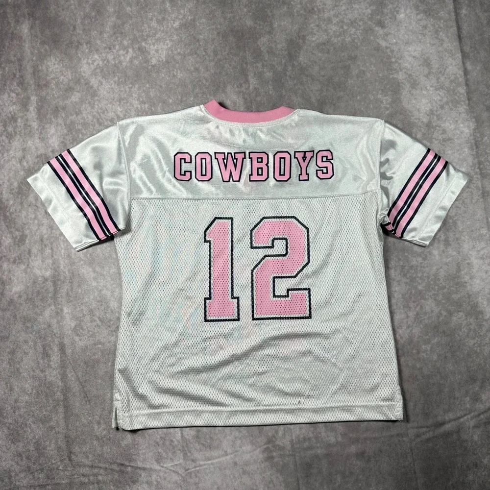 Dallas Cowboys Girls Jersey 10 12 White Pink Football Number 12 Mesh Sporty Tee